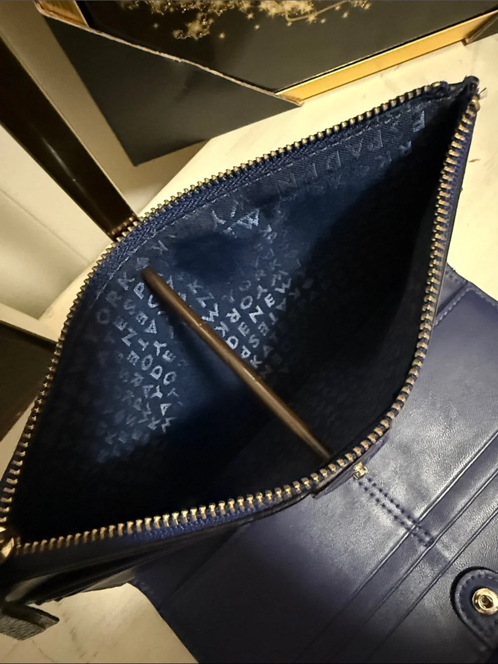 Kate Spade Royal Blue Pebbled Leather Double Zip Wallet